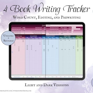 Four Book Word Count Tracker - Multiple Projects Spreadsheet with Writing, Editing, and Prep Hours Tracked for Productive Authors