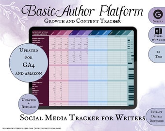 Basic Author Platform Tracker | Social Media for Writers – Includes Amazon, Goodreads, and Bookbub