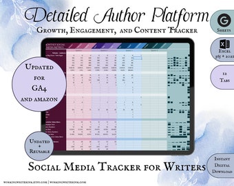 Rastreador detallado de plataformas de autores / Redes sociales para escritores: incluye Amazon, Goodreads y Bookbub