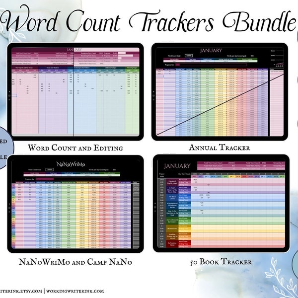 Word Count Tracker Bundle - Productivity Tools for Writers to Track Writing, Editing, and Time For NaNoWriMo and Year-Round