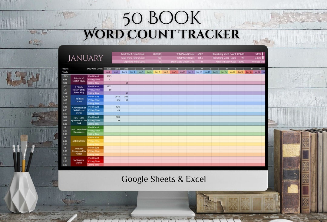 50 Book Word Count Tracker Productivty Tool for Etsy