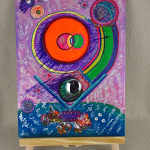 Weird Sculptural Art Abstract Painting Mixed Media Found Objects