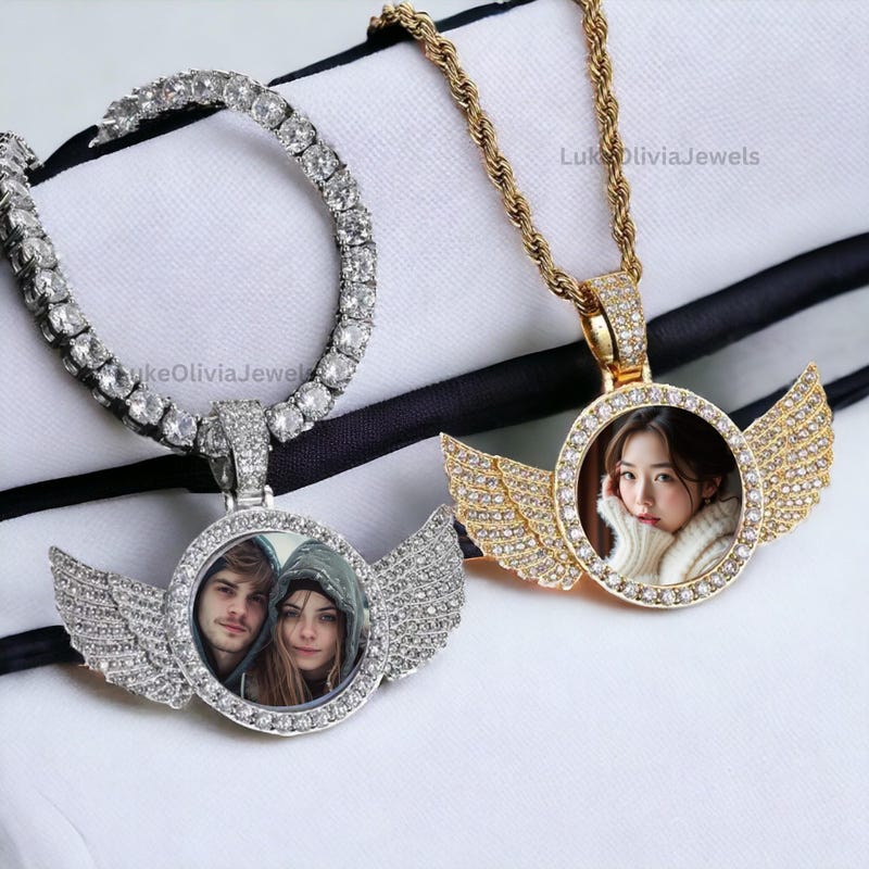 Custom Made Photo With Wings Medallions Necklace - Necklace With Pictu