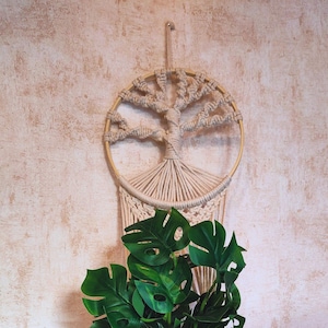 Portavaso in macramè con albero della vita, supporto per piante, decorazione murale cristiana, fioriera sospesa boho, regalo per l'inaugurazione della casa, personalizzabile