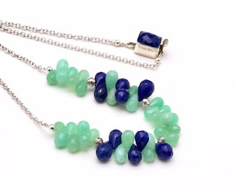 Lapis Lazuli Chrysoprase Bib Necklace, Navy and Apple Green, Classic Boutique, Upscale Cool & Eclectic, Forever in Style, Timeless Glam