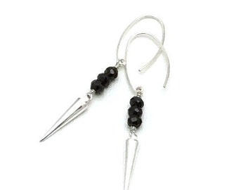 Faceted Black Spinel Dangle Earrings, Slender Minimalist Dagger, Lightweight and Forever in Style, Cool Basic Everyday and Dressy