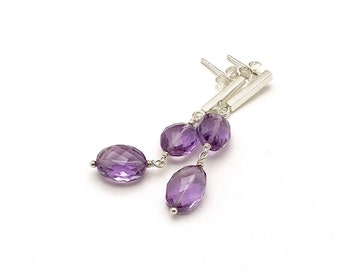 Breathtaking Purple Amethyst Post Earrings, OOAK Faceted Minimalist Dangle, Geometric Classic Boutique, Forever in Style, Timeless Glam