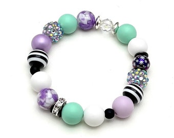 Purple White & Side of Mint Bracelet, OOAK Lightweight Shiny Glam, Far Out Cool, Eclectic Classic Boutique, Forever in Style, Timeless