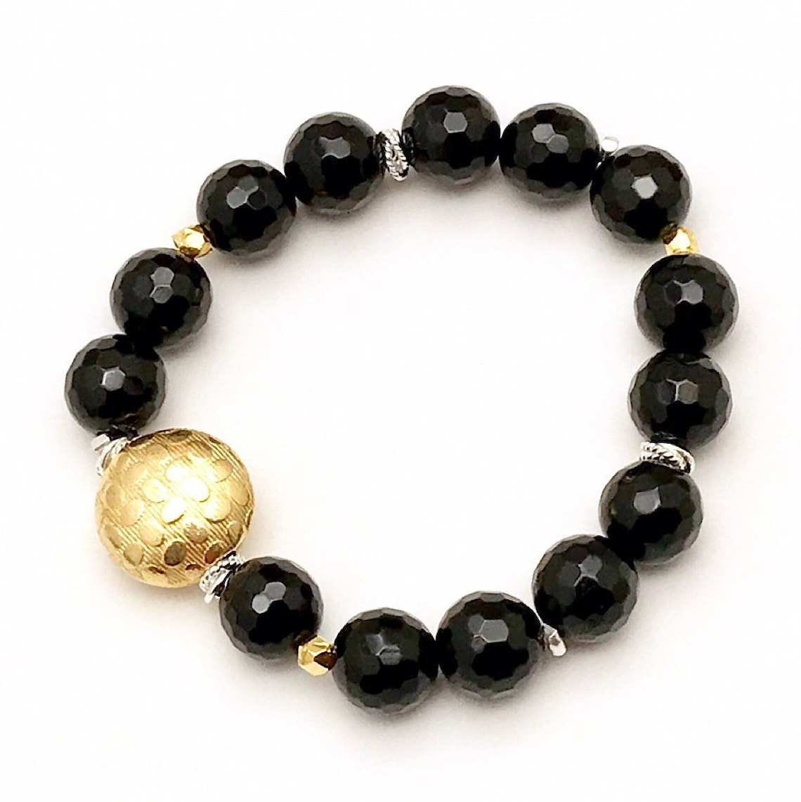 Black Onyx Gold Bracelet Beaded Faceted Mega Onyx Cool and Etsy
