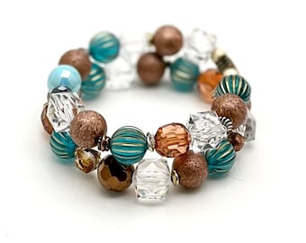 Get Your Glam on Bracelet, Highly Faceted Teal & Coppery Cool Retro Lucite, Classic Boutique, Forever in Style, Timeless Gifting