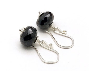 Midnight Blue Sapphire Earrings, Dark Navy Faceted AA Stone, Geometric Dangle, Cool & Classy OOAK, Classic Boutique, Forever in Style