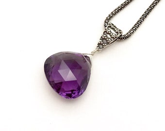 Purple Amethyst Pendant Necklace, Gem Quality Faceted AAA, OOAK Cool Minimalist Layering, Classic Glam Boutique, Forever in Style