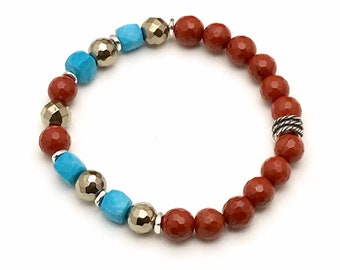 Turquoise and Red Jasper Bracelet, Sleeping Beauty Urban Southwest Vibe, Cool & Eclectic Classic Boutique, Forever in Style, Timeless