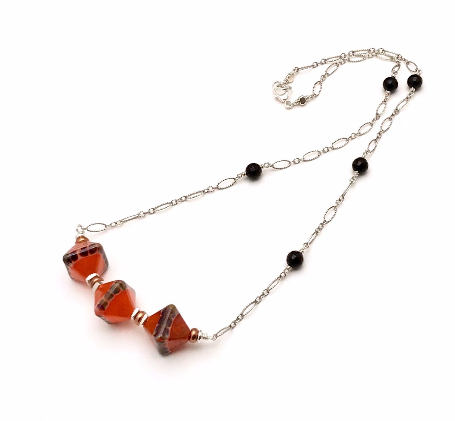 Paprika Designer Lampwork Necklace Fiery Red Orange Black Etsy