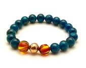 SALE Apatite Amber Beaded Bracelet, Teal Luxe Minimalist Neon Partner, Super Cool Stacking, OOAK Boutique Minimalist Style for Cool Women