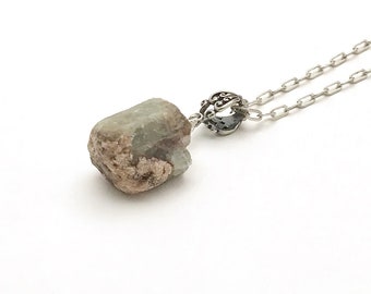 Raw Tourmaline Pendant Necklace, OOAK Natural Neutral Minimalist Stone, Cool Muted Colors, Classic Boutique, Forever in Style, Timeless