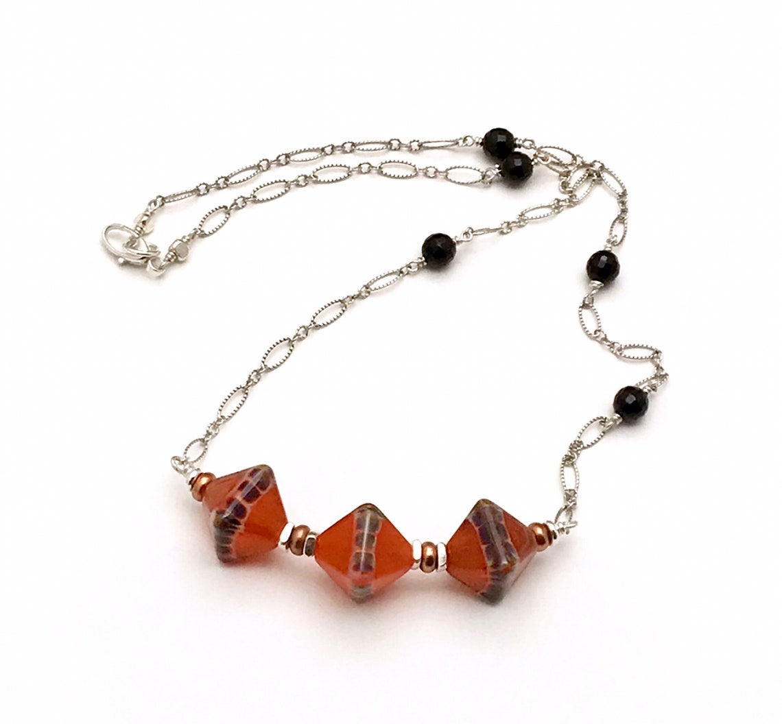 Paprika Designer Lampwork Necklace Fiery Red Orange Black Etsy