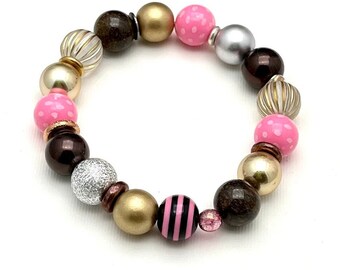 Eclectic Pink and Brown Bracelet, Artistic Polka Dot and Metallic, Cool Retro Lucite, Classic Boutique, Forever in Style, OOAK Timeless Mix