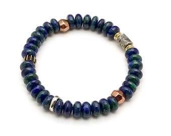 Azurite Malachite Unisex Bracelet, Intense Blue Green & Mixed Metals, OOAK Cool Urban Vibe, Classic Boutique, Forever in Style, Timeless