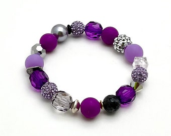 Get Your Glam on Bracelet, Purple to the Max, Purple Sparkle Beaded with Cool Retro Lucite, Classic Boutique, Forever in Style, Timeless