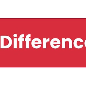 May include: A red rectangular sign with rounded corners displays the white word "Difference" and a white dot. The text is centrally positioned on the sign, which has a solid red background.