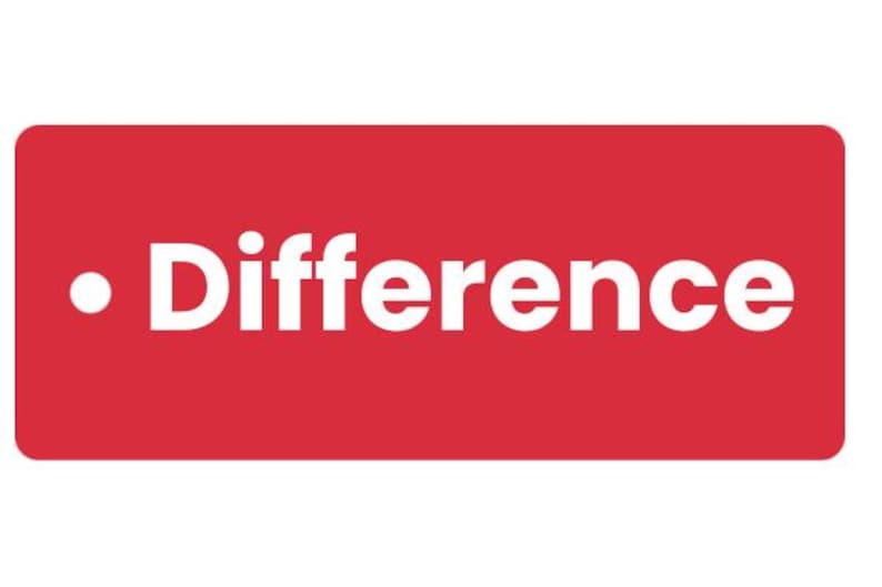 May include: A red rectangular sign with rounded corners features the white word "Difference" and a white dot. The text is centered on the sign, which has a solid red background.