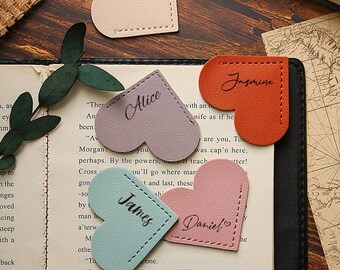 Handgeschreven leren bladwijzer | Aangepaste bladwijzer | Leren boekenlegger hart | Cadeau voor boekenliefhebbers/lezer | Bladwijzer hartvorm paginahoek