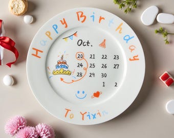 Custom Birthday Plate, Birthday Party Plate, Custom Name Painted Ceramic Birthday Plate, Special Occasion Plate, 8" Painted Ceramic Plate.
