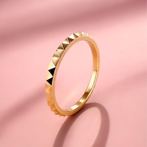 Studded Gold Ring, Pyramid Studs in Punk Style, 18K Gold Plated Spiked Ring, Beautiful Gift for Wife or Girlfriend, Stacking Ring