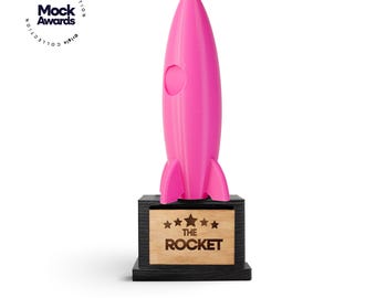 Rocket Trophy: Personalized 3D Printed Trophy, Custom Name Award, Unique Gift for friend, Dad or Mom, Desk Decor, Celebration Trophy
