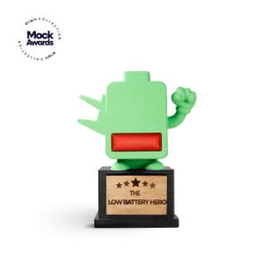 Low Battery Hero Trophy: Desk Flex Award for Power Survivors, Main Character Office Decor, Study & Work Hero Gift, Custom Shelf Trophy