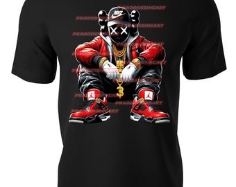 KAWS gangster teddy bear money hip hop gaffiti sneakers hustle t-shirt dtf / sublimation image digital download .png