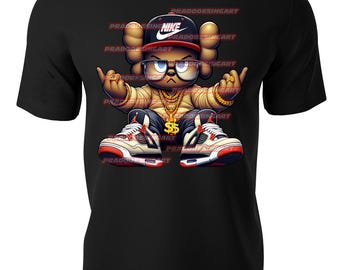 KAWS gangster teddy bear money hip hop gaffiti sneakers hustle t-shirt dtf / sublimation image digital download .png