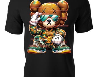 KAWS gangster teddy bear money hip hop gaffiti sneakers hustle t-shirt dtf / sublimation image digital download .png