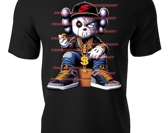 KAWS gangster teddy bear money hip hop gaffiti sneakers hustle t-shirt dtf / sublimation image digital download .png