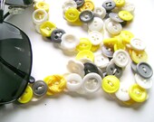 Eyeglass Chain in Vintage Buttons - Yellow Grey White