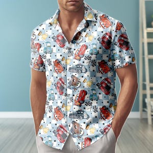 Cars Pixar Hawaiian Shirt, Lightning McQueen Summer Man Shorts, Cars Gift For Him, Summer Hawaiian Shirt, Summer Kids