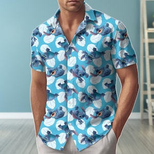 Shirt Stitch Leaf Hawaï, Disney Man Shorts, Disney Zomer Vakantie Button Shirt, Stitch Zomercadeau, Cartoon Beach Party Outfit