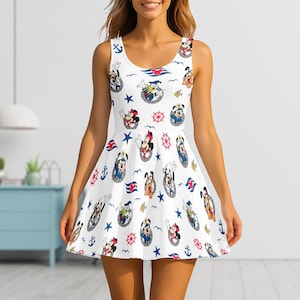 Disney Mickey Minnie Cruise Skater Dress, Disney Nautical Dress, Disney Women Skater Dress, Magic Vacation Cruise Dress, Gift For Mom