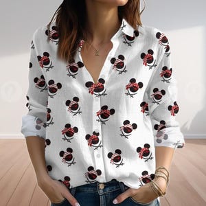 Pirate Mickey Blouse Women Shirt, Disney Inspired Linen Look Shirt, Pirate Mouse Summer Shirt, Disneyland Blouse Women Shirt
