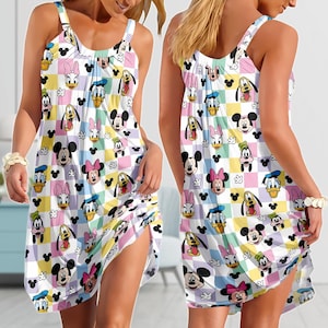 Mickey Minnie Friends Sling Summer Dress, Disney Summer Cartoon Vacation Dress, Cute Disney Cruise Dress, Dress For Women