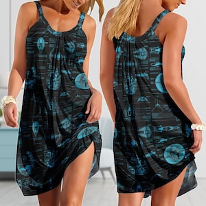 Star Wars Space Sling Sommerkleid, Map Urlaub Strandkleid, Sci-Fi Sling Dress, Sommer Star Wars Frauen Kleid, Geschenk für sie