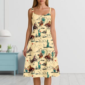 Cowboy Western Spaghetti Strap Dress, Rodeo Summer Outfit, Country Cowgirl Women Dress, Rustic Ranch Dress, Gift for Her, Women