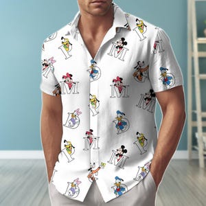Camisa hawaiana con monograma de Disney, pantalones cortos de Mickey, Minnie, Goofy, Donald y Daisy para hombre, regalo familiar de verano a juego.