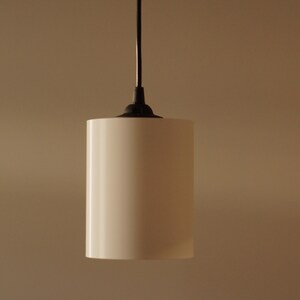 Pu&ograve; includere: Una lampada a sospensione cilindrica con finitura bianca opaca. &Egrave; appesa a un cavo nero e a un supporto a soffitto nero. Il design della lampada &egrave; minimalista e moderno, adatta a vari stili di interni.