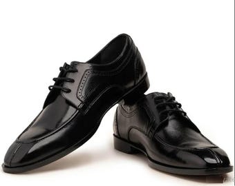 Handmade Black Color Genuine Leather Apron Toe Stylish Split Toe Lace Up Shoes For Men's