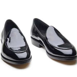 Handmade Black Color Genuine Patent Leather Stylish Pumps Style Loafers Shoes For Men's