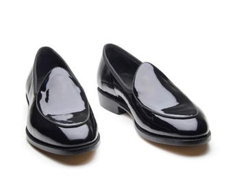Handmade Black Color Genuine Patent Leather Stylish Pumps Style Loafers Shoes For Men's