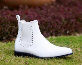 Handgefertigte weiße Farbe aus echtem Leder Stilvolle Schnürstiefel für Herren