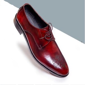 Handmade Burgundy Color Original Calf Leather Stylish Laser